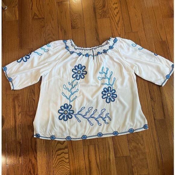 Avenue Embroidered Tunic, Floral, White/Blue, Floral, size 18/20, Hippie Boho - Picture 10 of 10